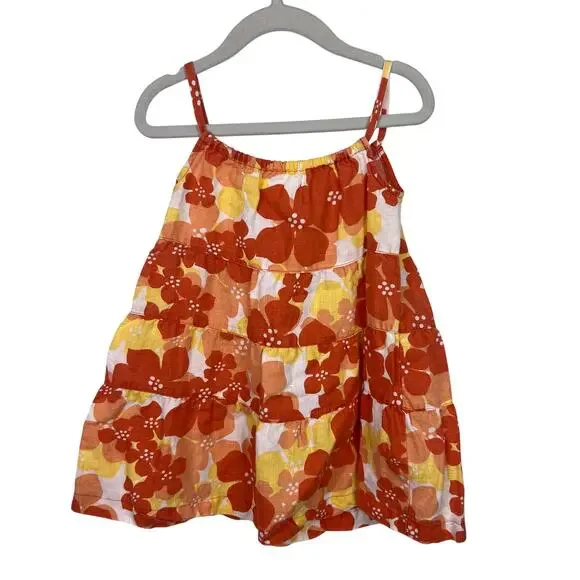 Janie and Jack Linen Sundress Orange Yellow Floral Tiered 18-24 Months - Picture 1 of 8